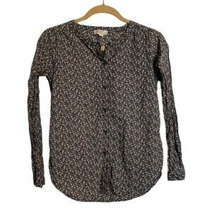 Loft Multicolor Floral Blouse Peasant Button Front Flowy Scoop Neck XXSP